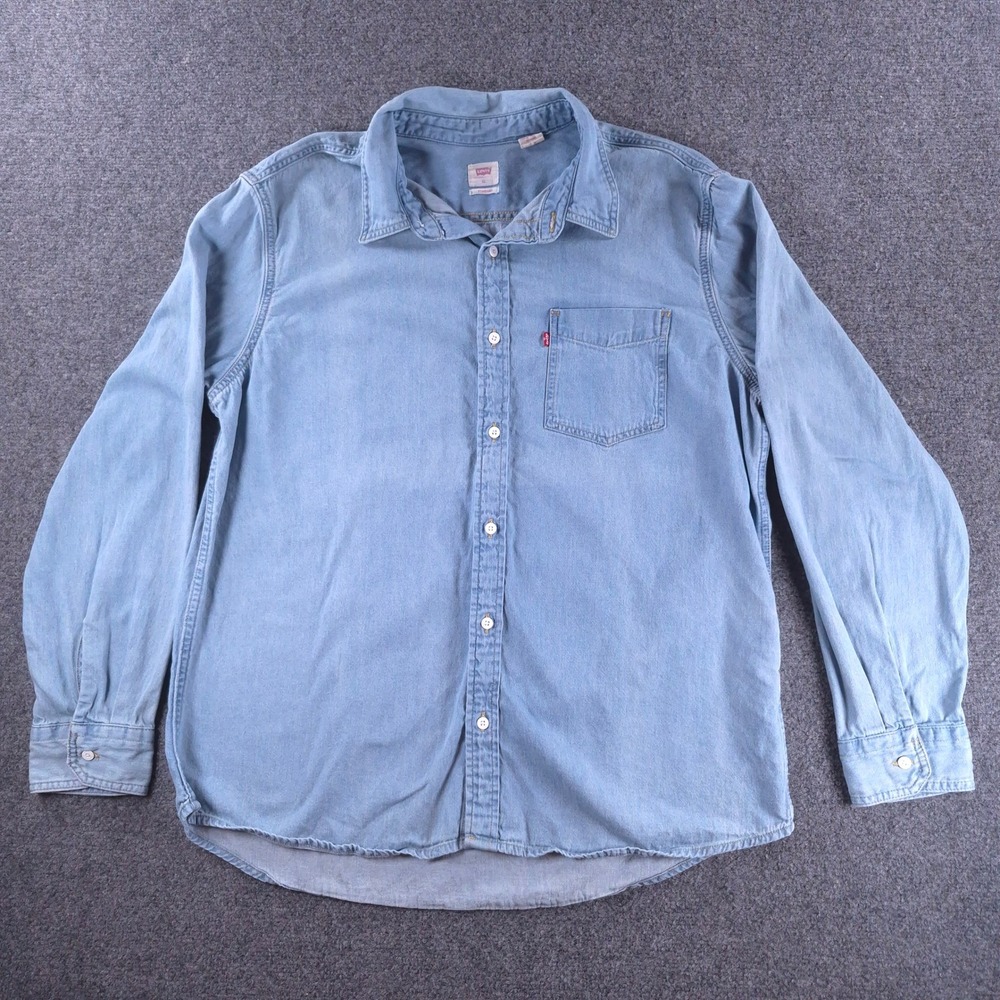 Levis Standard Fit Light Wash Denim Button Down Shirt Mens XL 85748-0094